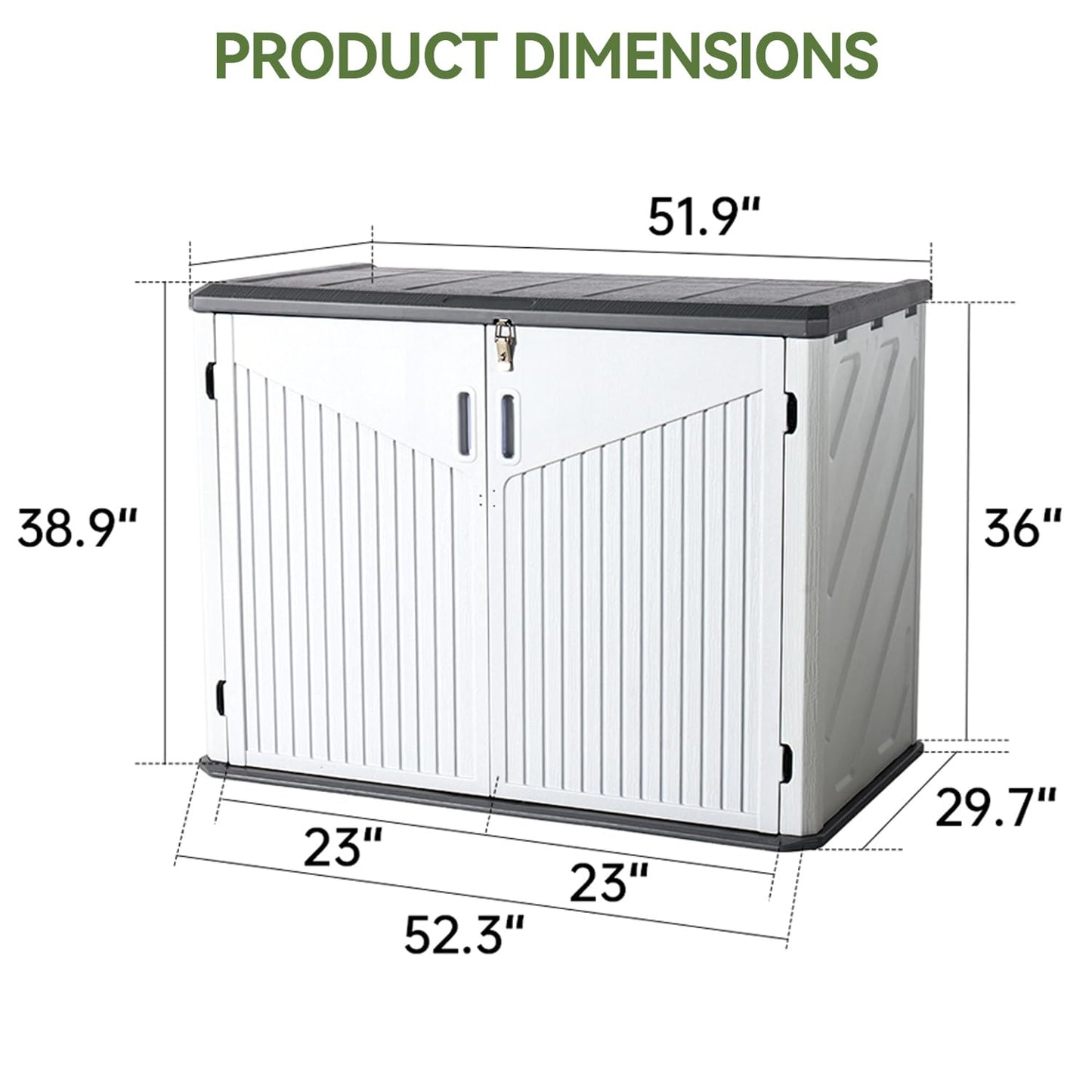 Aoxun Outdoor Storage Cabinet 35 Cu.Ft Resin Waterproof Horizontal Storage Shed for Garbage Bin, Generator, and Lawn Mower (White)