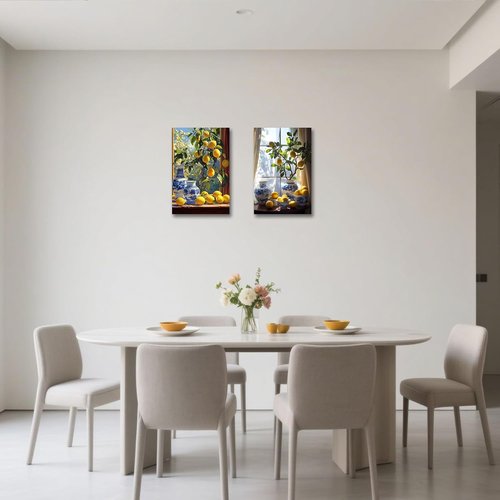 CXHOSTENT Kitchen Lemon Wall Art - 2 Panel Yellow Citrus Fruit Prints for Dining Room Decor | 11x14 Inches