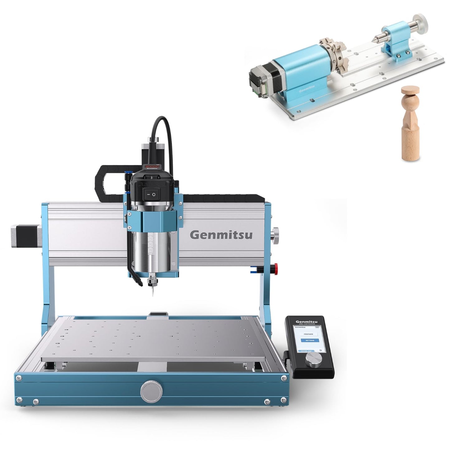 Genmitsu 3030-PROVer Ultra CNC Router Machine for Metal + 4th Axis Rotary Module Kit, 4 Jaw Chuck, 10:1 Speed Reducer, Clamped Range: Length 10-200mm