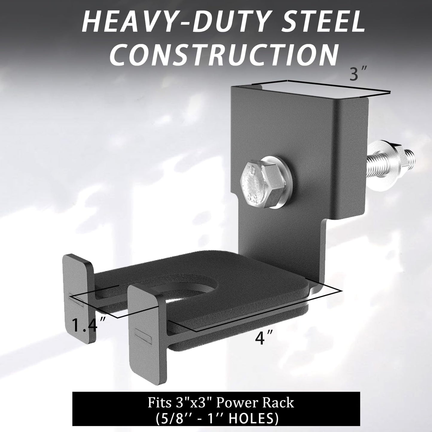 Rack-Mounted Olympic Barbell Holder for 3x3 Power Racks, No Drilling Required – Heavy-Duty Steel Storage with Protective Padding, Fits 5/8''-1'' Holes – Space-Saving Gym Equipment