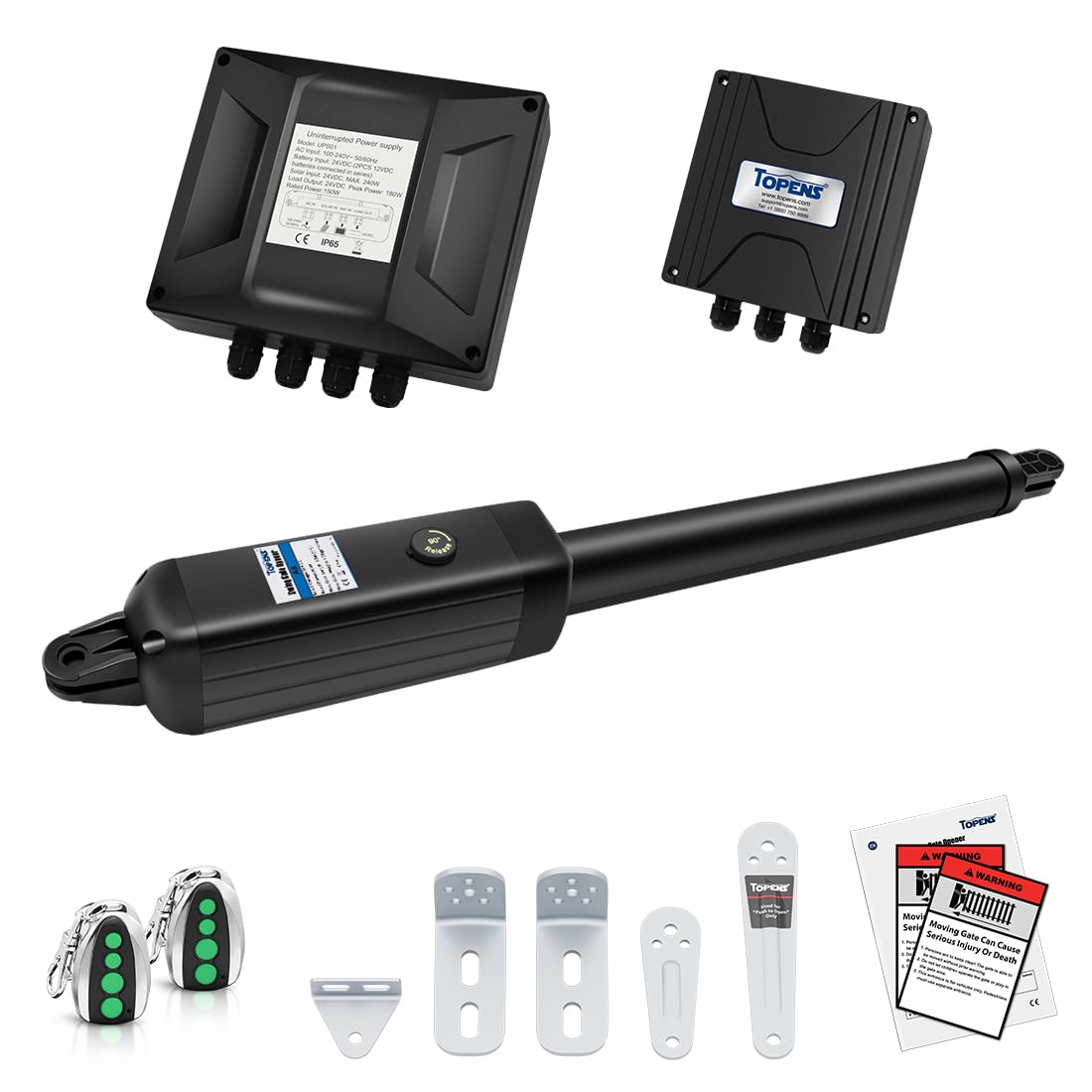 TOPENS A8131 Single Swing Gate Opener Heavy Duty Automatic Gate Motor for Single Swing Gates Up to 18ft, Electric Driveway Gate Operator AC Powered with Remote Control Kit Solar Compatible