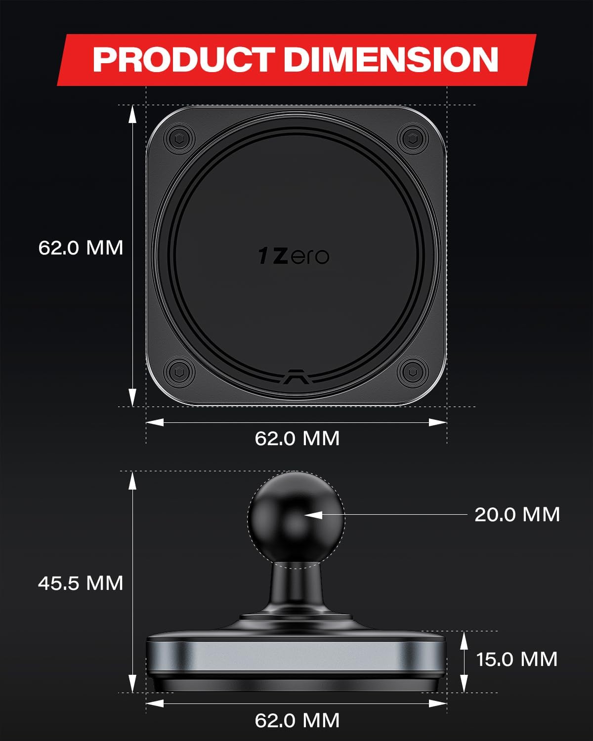 1Zero 20MM 17 16 15 14 13 12, 0.787 Inch Heavy-Duty Magnetic Phone Holder for Ball Dash Mount Compatible with MagSafe