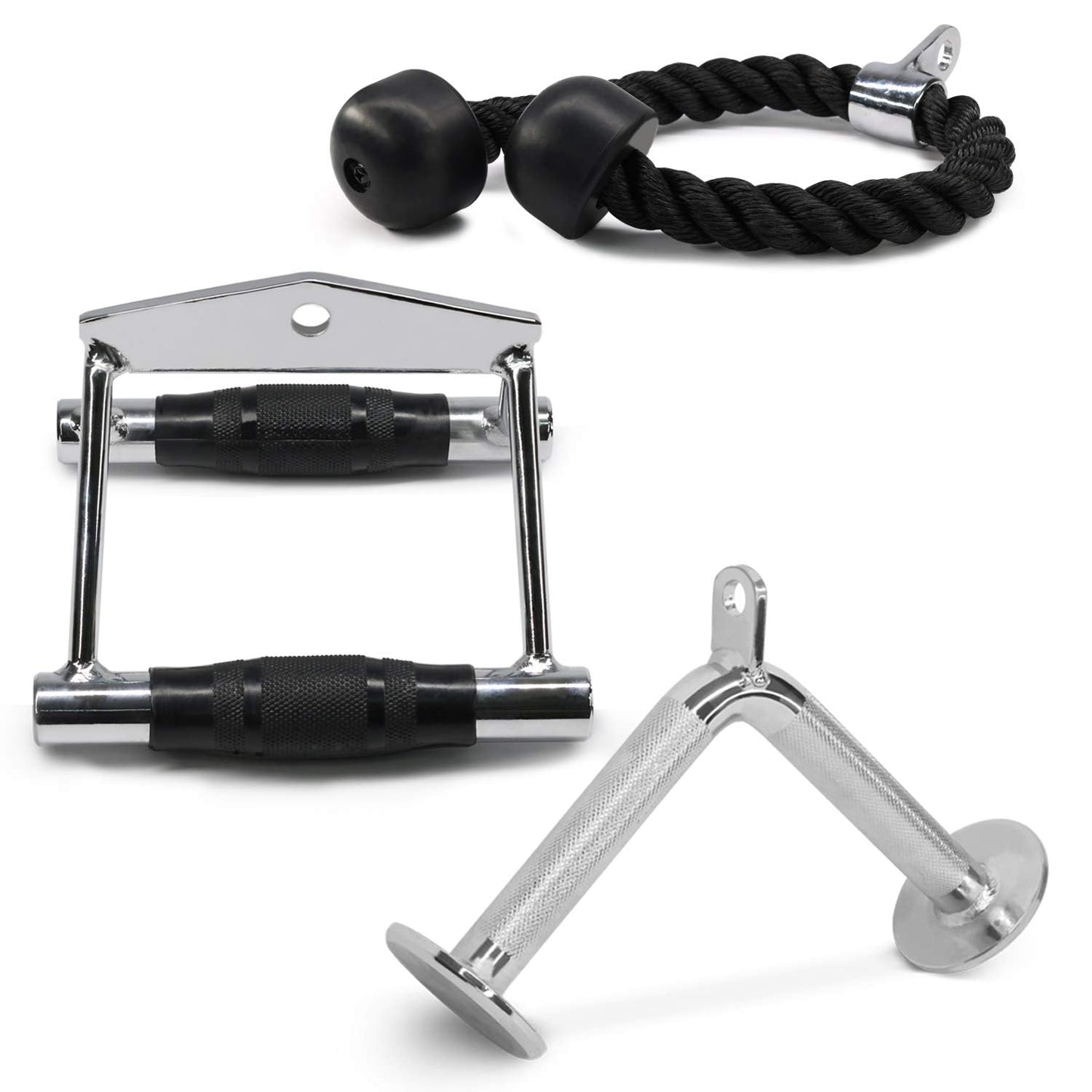 Yes4All Combo Double D Handle, Tricep Rope & V-Shape Bar, Multi Cable Machine Accessories, Tricep Press Down Cable Machine Attachment, LAT Pulldown Attachments for Home Gym Set