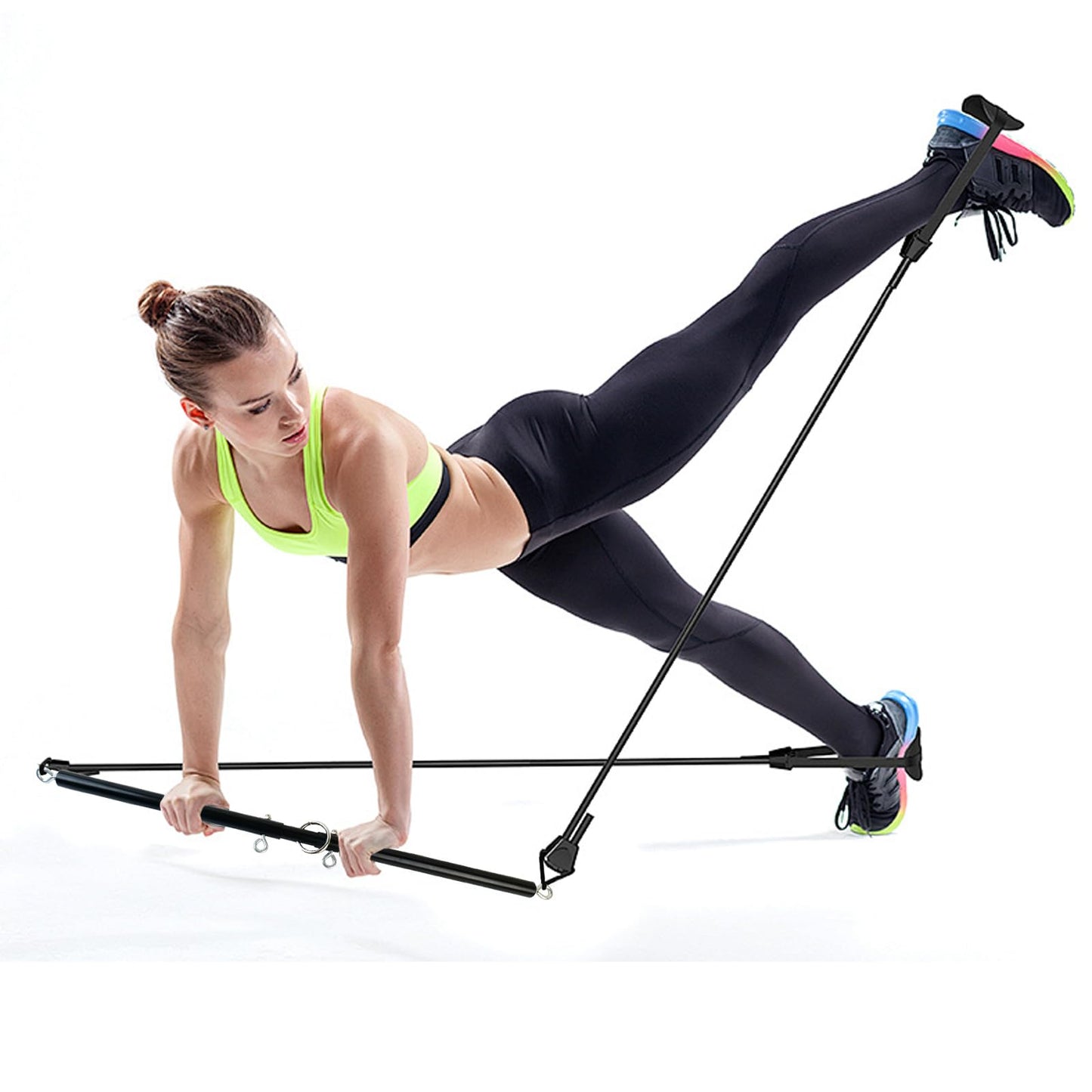 Spreader Bar Black Silver Red Gold Adjustable Exercise Stainless Steel Bar with 2 Fixed Rings, Yoga Training Fitness Gear, Workout Bar,Sports Gym Kit (Black)