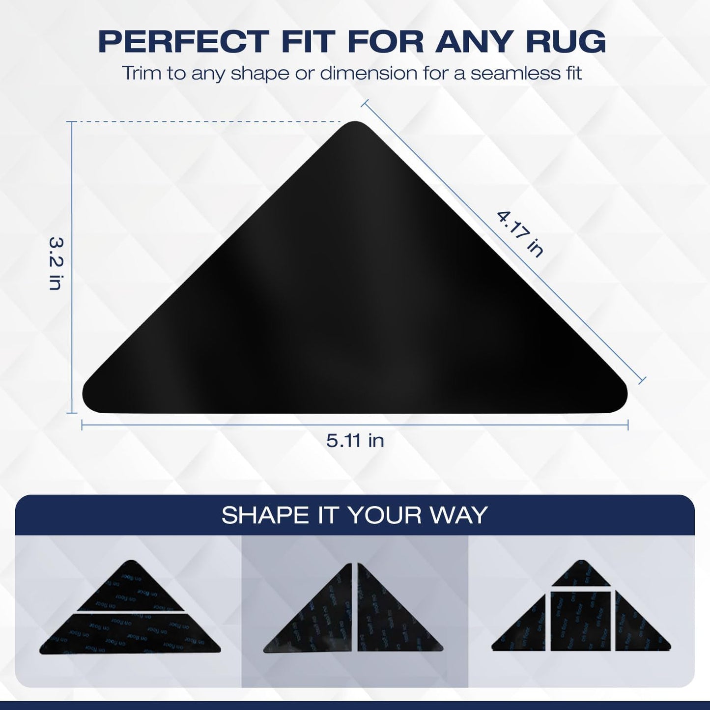 Reusable Rug Grippers - 12 Non-Slip Pads for Area Rugs | Double-Sided Adhesive Carpet Tape for Hardwood & Tile