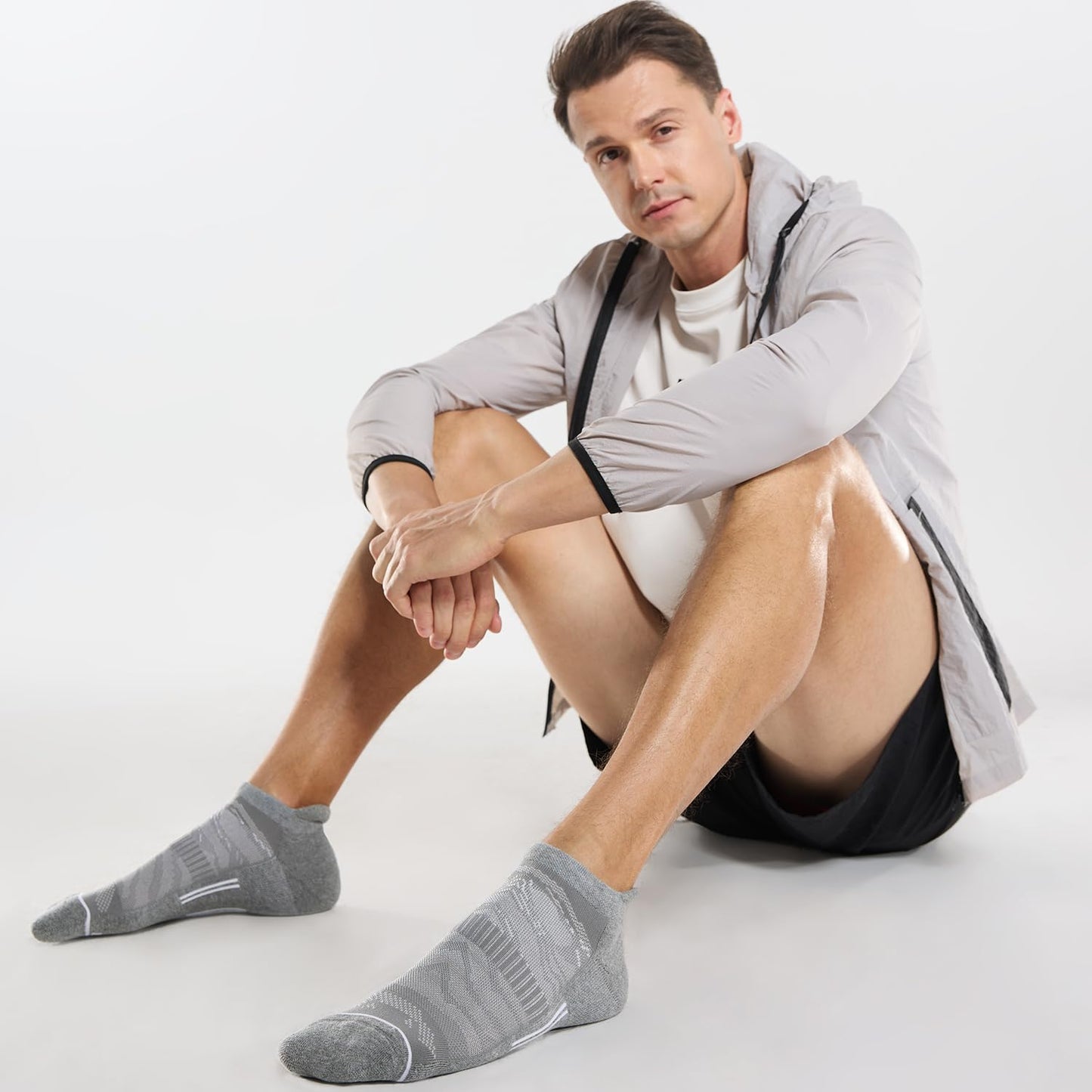 FITRELL 6 Pack Ankle Running Socks for Men and Women Low Cut Cushioned No Show Athletic Sports Compression Socks, Shoe Size 12-15, Black+White+Grey Mixed