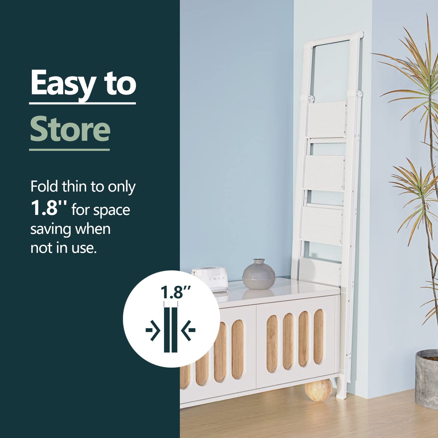 WOA WOA 5 Step Ladder, Ladders for Home, Anti-Slip Pedals, Step Stool Foldable, Lightweight to Move, Ease of Storage, Reach 10ft for Closet Kitchen Library, Hold 300lbs - White