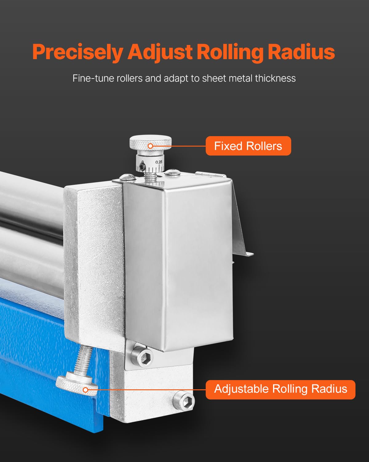 VEVOR Slip Roller, 12.6 inches, Sheet Metal Slip Roll Machine, 20 Gauge Capacity, Rolling Bending Machine with Detachable Rollers, 21 HRC, for Aluminum Alloy Sheet Low Carbon Steel Copper Sheet