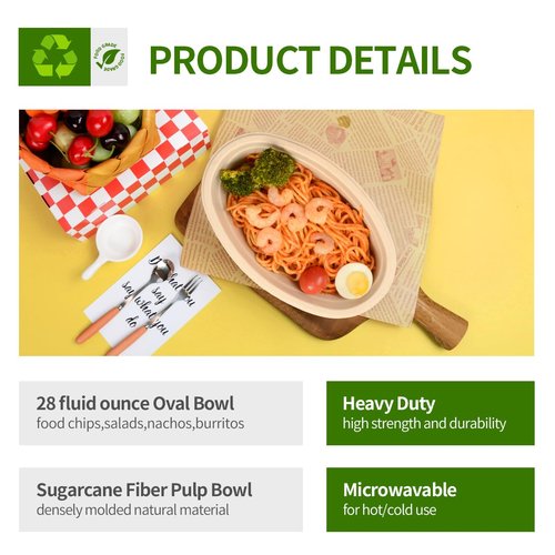 AICHEF 28 oz Oval Paper Bowls 100 Pack Disposable Chi-potle Style Oval Bowls for Burrito Roll, Nacho, Baked Potato, Taco Salads, Nacho Potato Bar Supplies