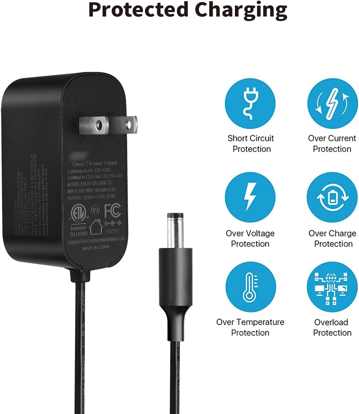 Tonton 12V 2A 6Ft 24W 100-240V 8Tips 12Volt 2A 1.8A 1.5A 1.2A 1A 0.5A Power Supply Adapter, Universal Charger AC