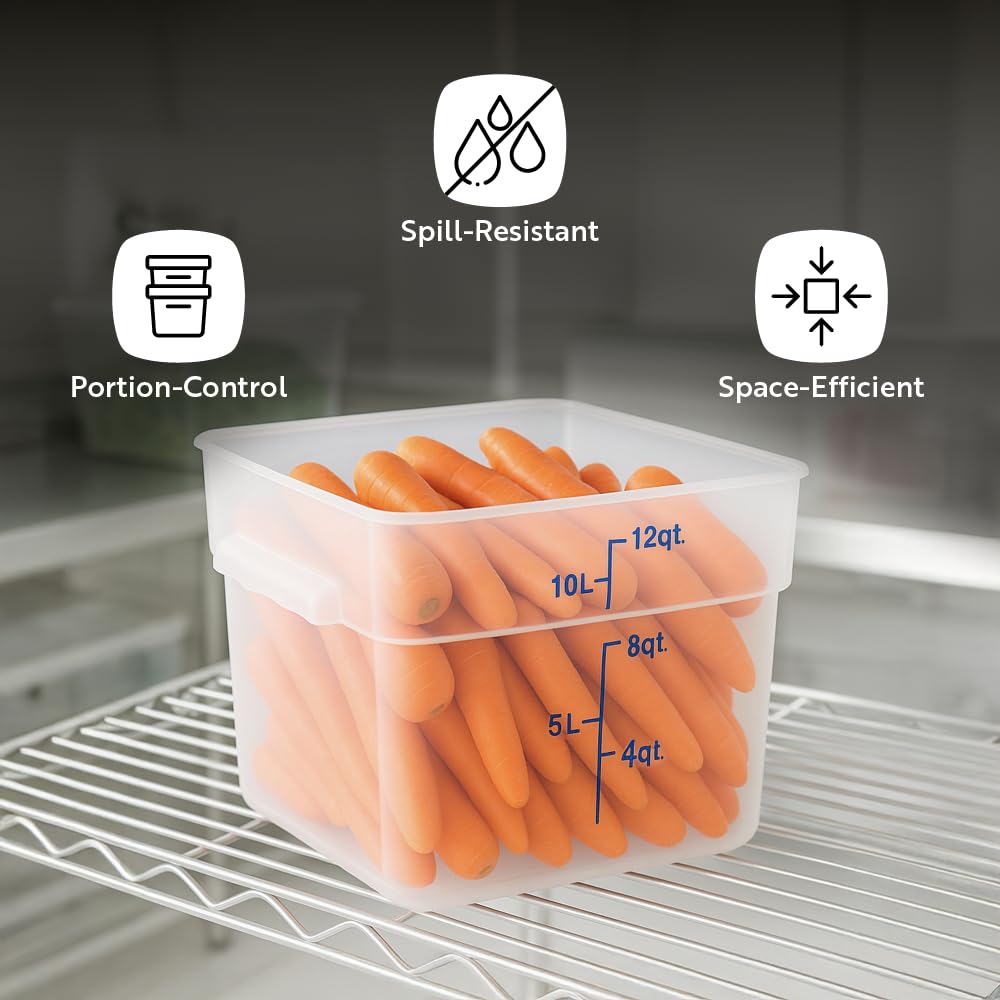 Restaurantware Food Storage Container 10 Pack of 4 qt Plastic Kitchen Storage Bin with Volume Markers Space-Efficient Design Dishwasher-Safe Polypropylene White