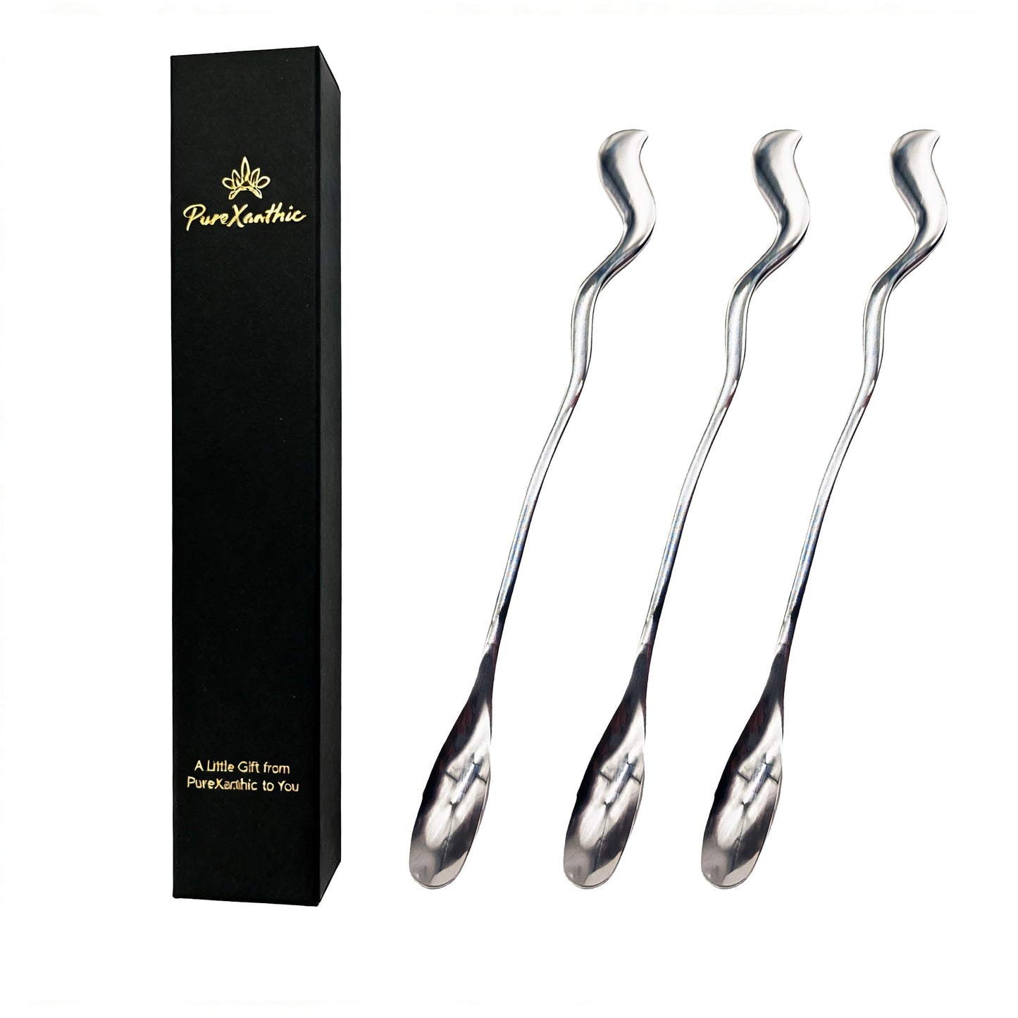 PureXanthic Stirring Spoon, 7 Inch Coffee Mixing Spoon, Stainless Steel Coffee Stir Spoons For Drinks, Bar Spoon, Polished Finish for Smooth Stirring,Long Spoons For Ice Cream Floats (3)
