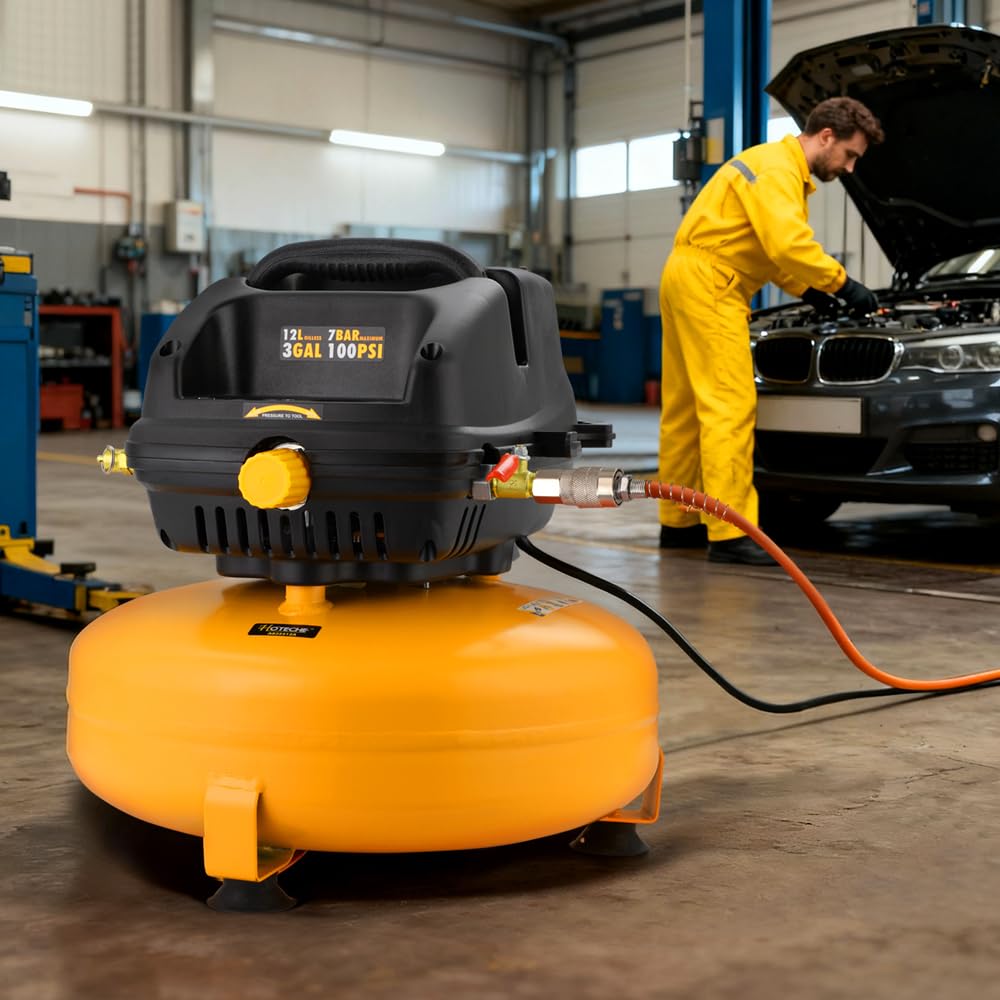 Hoteche 3 Gallon Air Compressor, 1/3HP Portable Air Compressor 100PSI Max Working Pressure, Oil-Free Compressor Tank for Tire Inflation, Spray Painting, Woodwork Nailing, 4700RPM