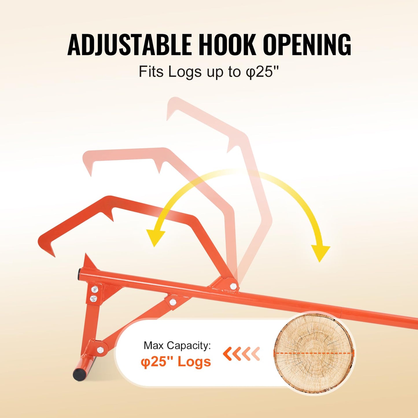 VEVOR 48" Timberjack Log Lifter, Adjustable Heavy Duty Log Roller Cant Hook, Log Jack with Rubber Grip & Triangular Support, Log Cant Hook Logging Tools for Rolling and Lifting Logs up to 25" Dia