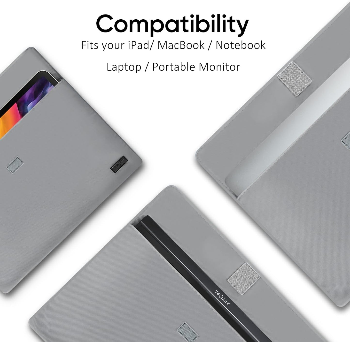 ARZOPA 17.3" Portable Monitor Sleeve - PU Leather Travel Case (Grey)