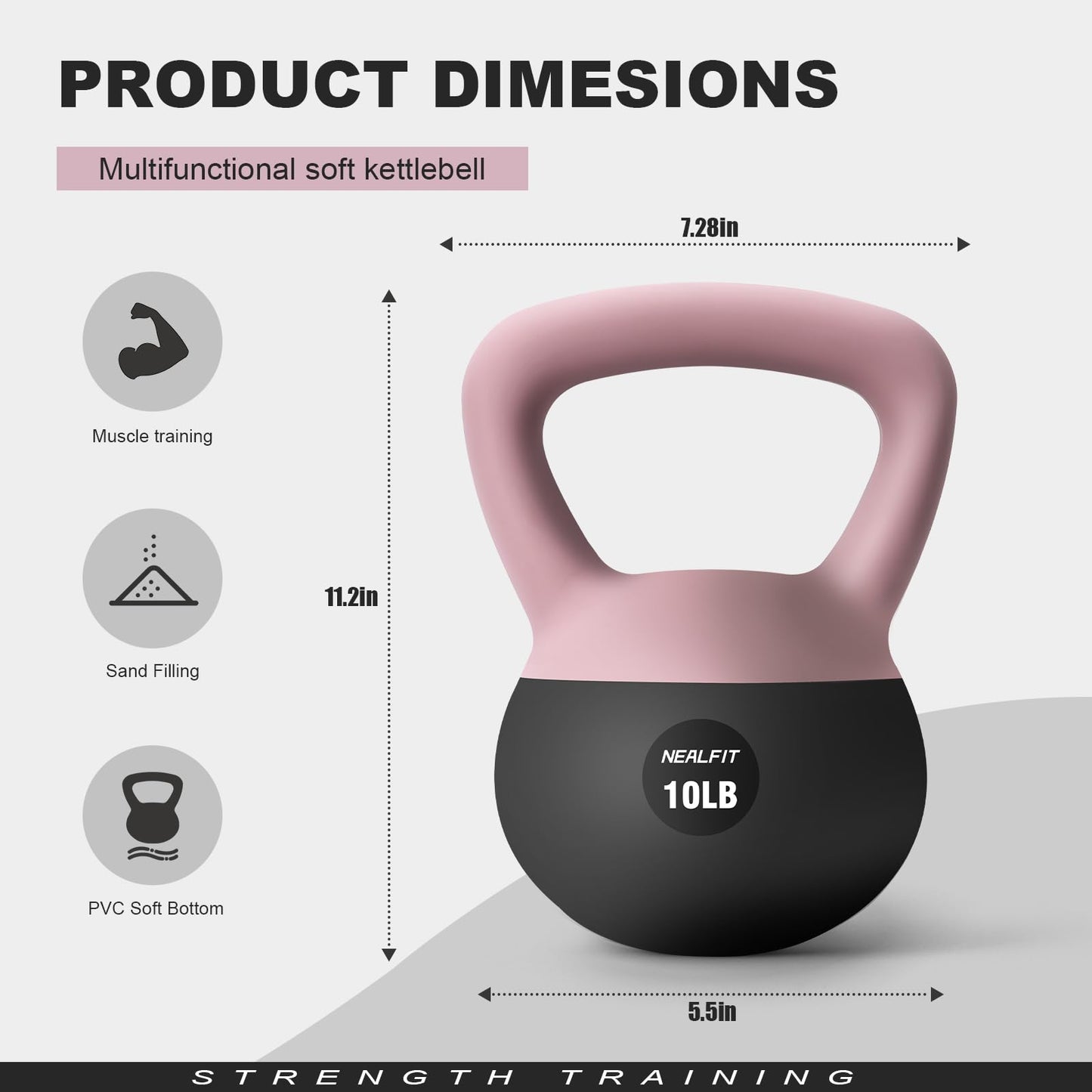 NEALFIT Soft Kettlebell 5LB/10LB/15LB/20LB/25LB, Kettlebells for Home Gym Strength Training, Anti-Slip Fitness Weights for Men Women (10LB Pink-Graphite Black)
