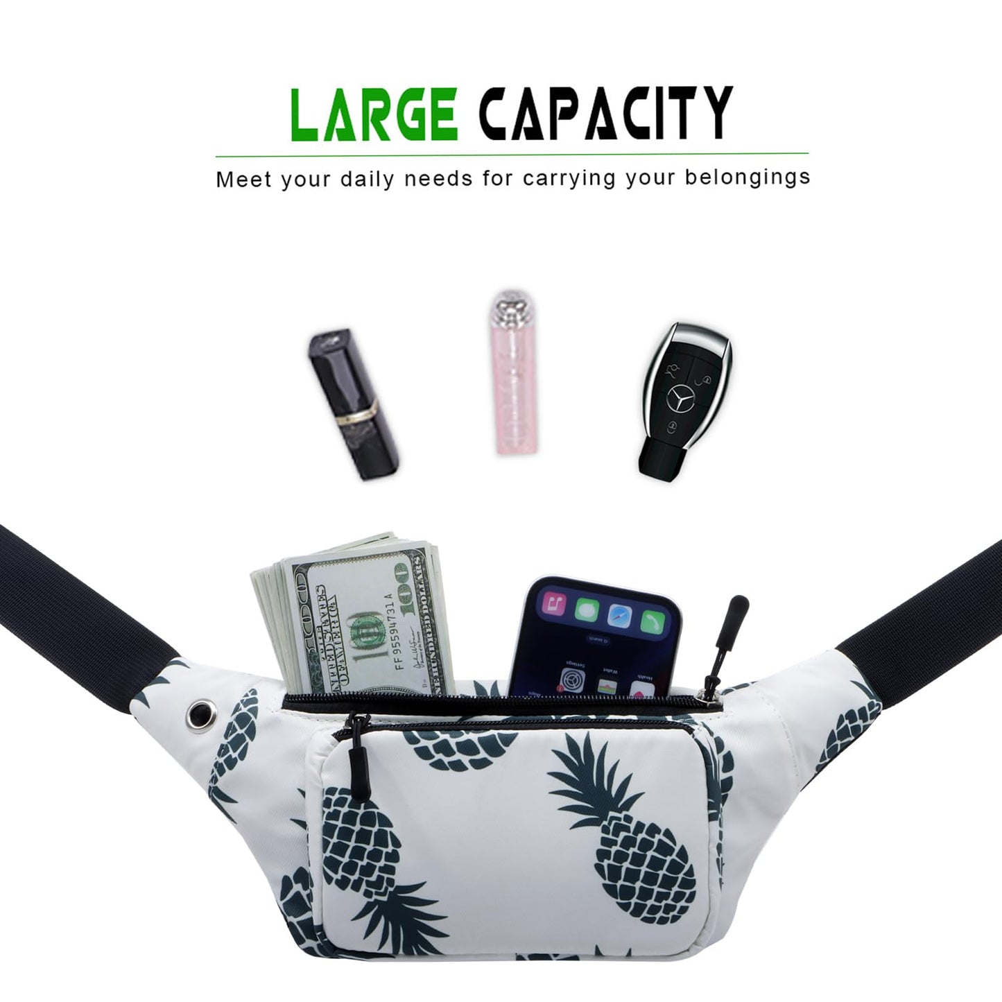 Unisex Running Waist Pack with Adjustable Buckles, Lightweight Waist Bag for Sports, Hiking, Dog Walking Fanny Pack Belt Can Hold Passport, Money, Cellphone