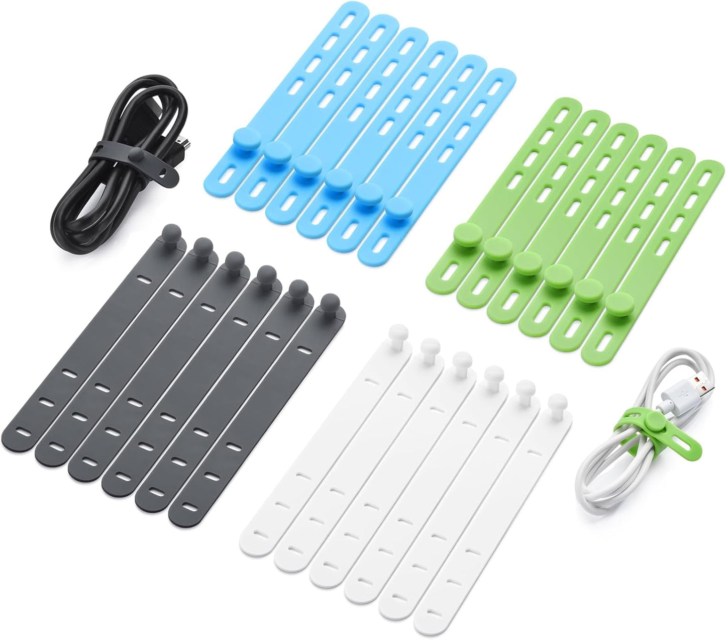 Cbfoeyk 24 5Inch (4 Pcs Silicone Cable Ties, Wire Cord Organizer, Cord Ties Reusable Cable Organizer Cable Management