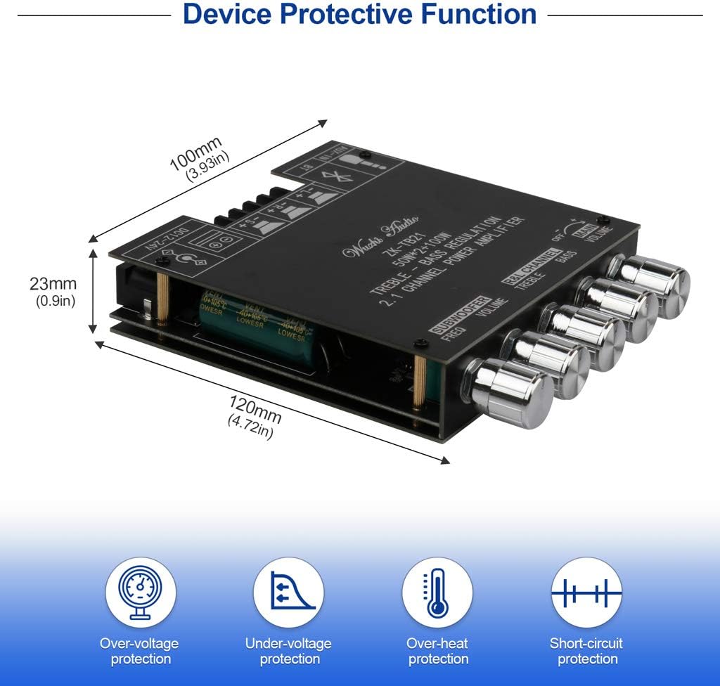 ZK-TB21 2.1CH 50W 2 +100W Bluetooth5.0 Bluetooth Audio Amplifier Board, x Subwoofer Power Amp with Treble and Bass