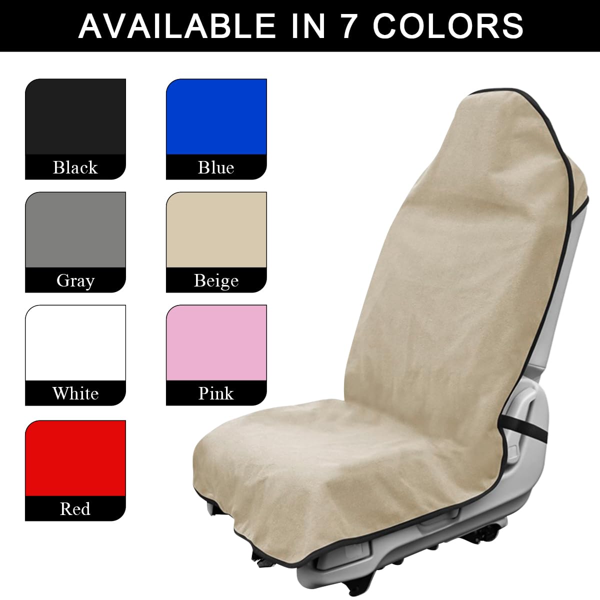DXNQ Waterproof Car Towel Seat Cover, Sweating Non-Slip Premium Towel Carseat Cover Protector, Universal Soft Machine Washable Car Truck SUV Front Seat Cover for Gym Workout Beach Hiking (Beige)