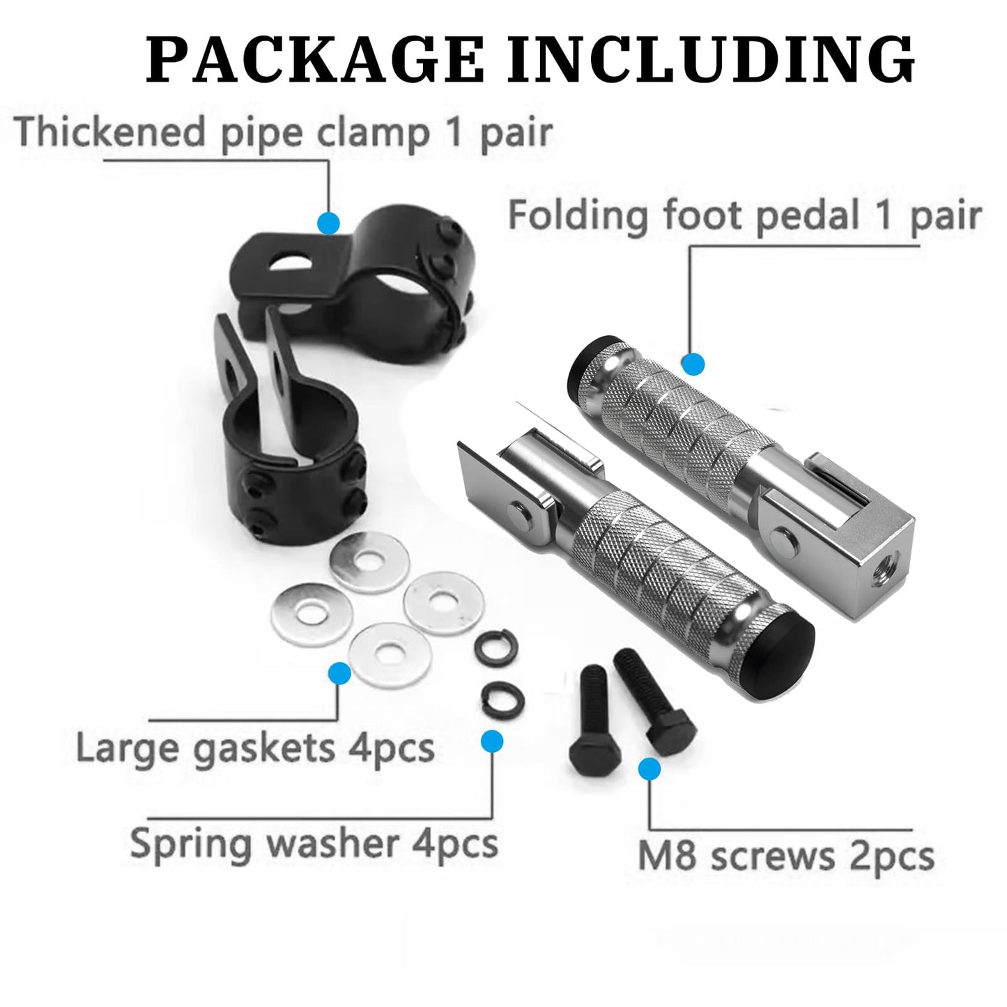 XINGWU M8 Motorcycle Foot Pegs 90 Degree Foldable Footpegs CNC Anti-Skid Footrest Universal for Yamaha Honda Suzuki Aprilia Electric Car Motorbike Mini Bike Dirt Pit Bike Passenger Pedal (Silver)