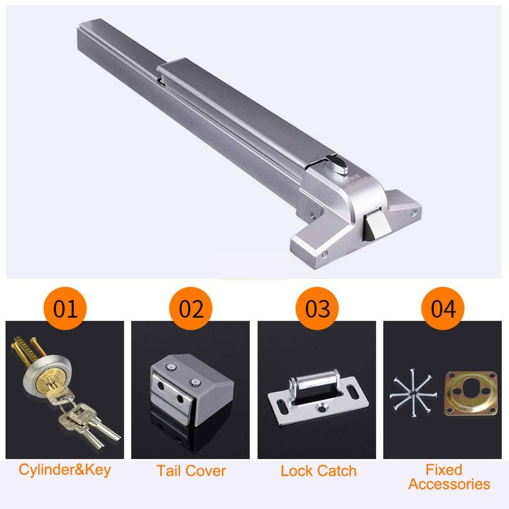 COOLOUS Door Push Bar Panic Exit Device with Exterior Lever Emergency Lock Stainless Steel Commercial Emergency Panic Exit Bar Handle Hardware for Metal Wood Door