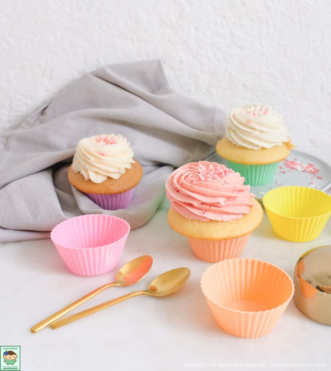 XNM Creations Premium Silicone Cupcake & Muffin Liner Molds - Pastel Baking Cups, Pack of 24