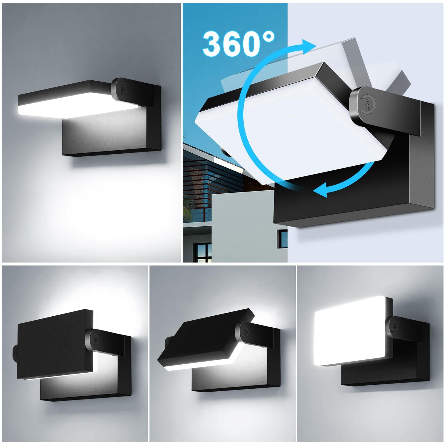 Dream Eeve 60W LED Outdoor Wall Lights 360° Rotatable LED Flood Lights Modern Commercial Security 5000K IP65 Waterporof Wall Mounted Light for Garage Yard Porch 4 Pack