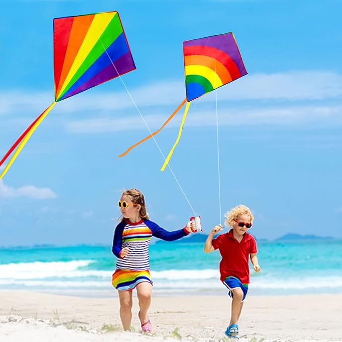 Kite for Kids Adults Easy to Fly, Rainbow Kites for Toddlers Age 3-5 Beginners, Kites for Kids Ages 4-8 8-12 Easy to Fly in Low Wind- Kite for Family Beach Outdoor Games and Activities