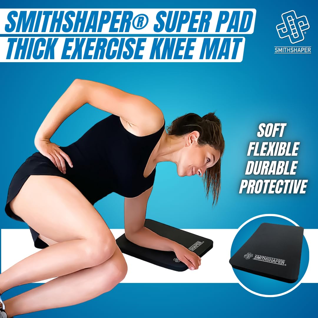 SmithShaper® SUPER PAD Thick Exercise Knee Mat (14" x 11" x 1") Cushions Knees, Forearms, Elbows, and Lower Back During Workouts | Ab Rolls, Knee Pushups, Sit-Ups, etc. | Yoga, Pilates, HIIT | Durable, Soft Nitrile Rubber Resists Oils and Odors