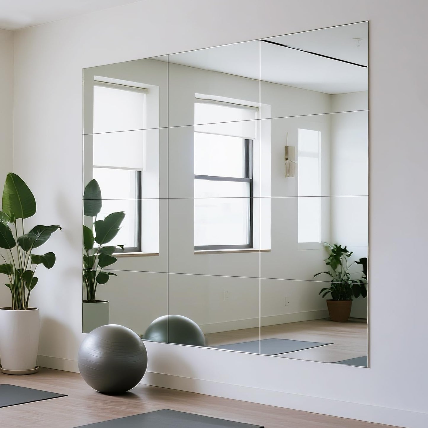 VASUHOME Large Mirror Tiles 16"x12" (12 Pack), Full Length Wall Mirrors for Home Gym, Garage, Bedroom, Living Room, Door – HD Reflection, Easy DIY Installation