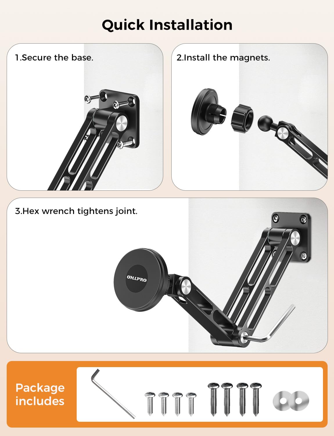 OHLPRO Magnetic Tablet Wall Mount Holder for iPad with 2-Stage Adjustable Foldable Aluminum Arm, Wall Phone Holder Compatible with MagSafe iPhone 12-17 Series Tablet, Great for Home Gym Kitchen