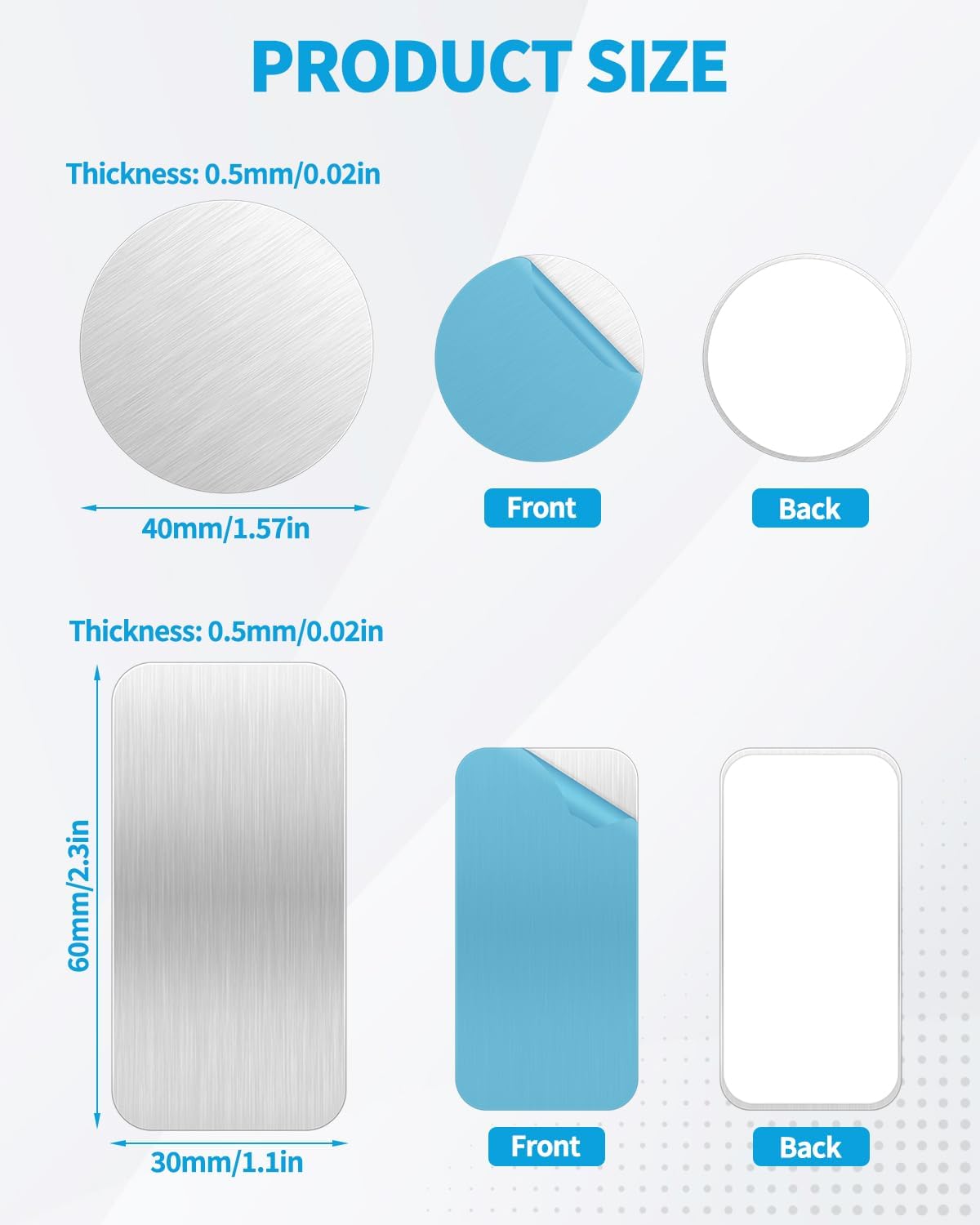 Aecsze 50 Pack 25 25 0.02" Metal Plate for Phone Magnet - Round & Rectangular Metal Plate, Thin Magnetic Plate