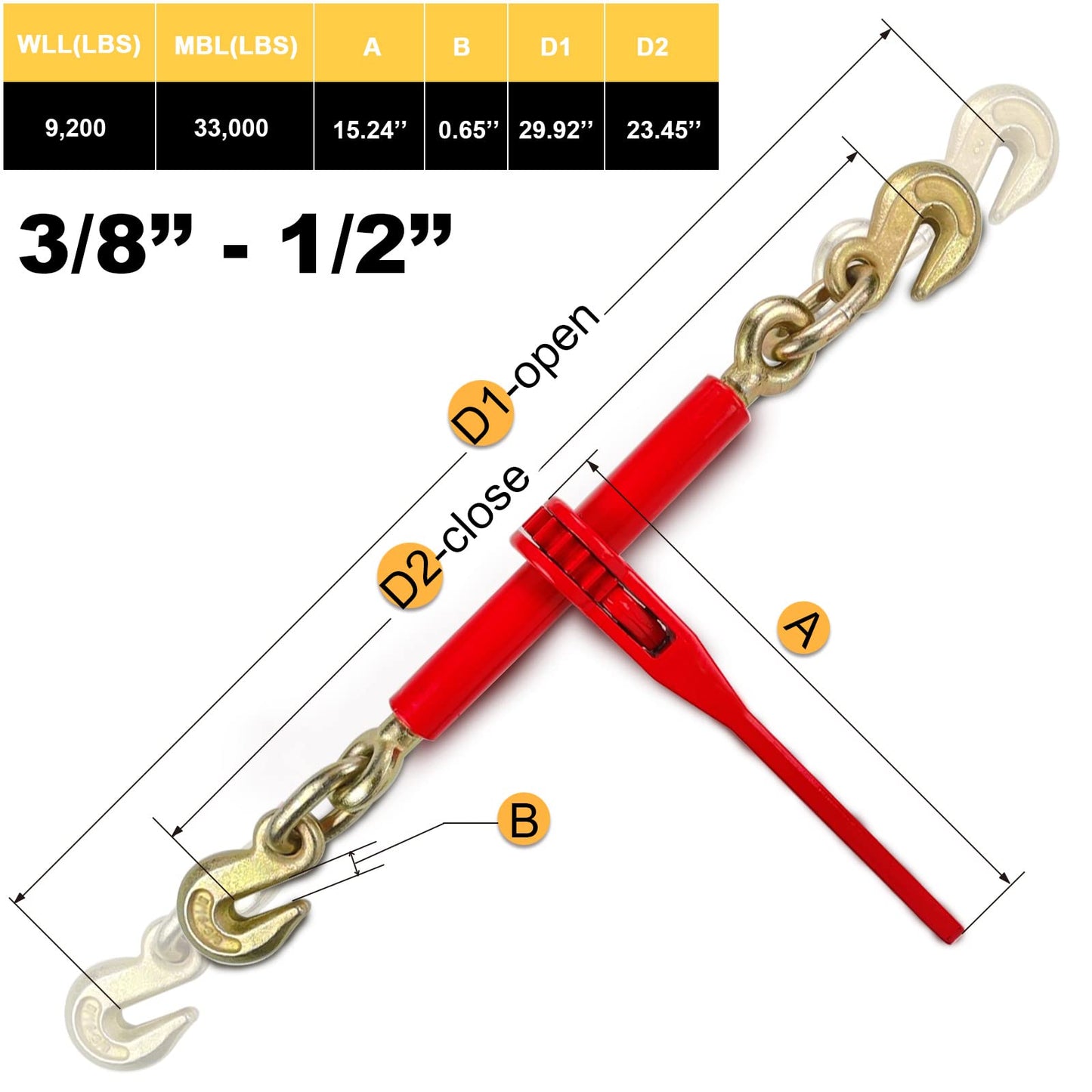 AYMMIC 3/8"-1/2" Ratchet Load Binder and 3/8inch|G80|20FT Tow Chain Kit, Load Binder with 9,200Lbs Working Load Limit, Binder Chain with Grab Hook, Tie Down Loads to A Truck or Flatbed Trailer