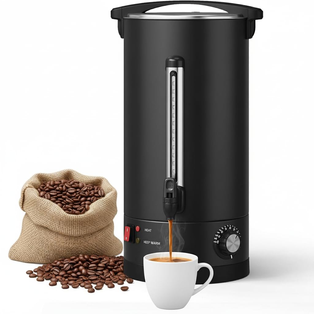 120 Cup Coffee Urn, 18L/4.8Gal Stainless Steel Hot Beverage Dispenser, Fast Brew Rapid Extraction, Auto Temperature Control Faucet, Commercial Hot Water Urn for Party Buffet Catering, Black