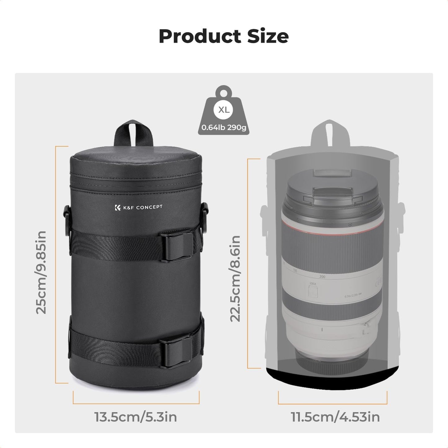 4.53" x8.6" K&F CONCEPT Camera Lens Pouch Case, Waterproof Zipper Lens Protective Bag, Shockproof All-round Camera Lens