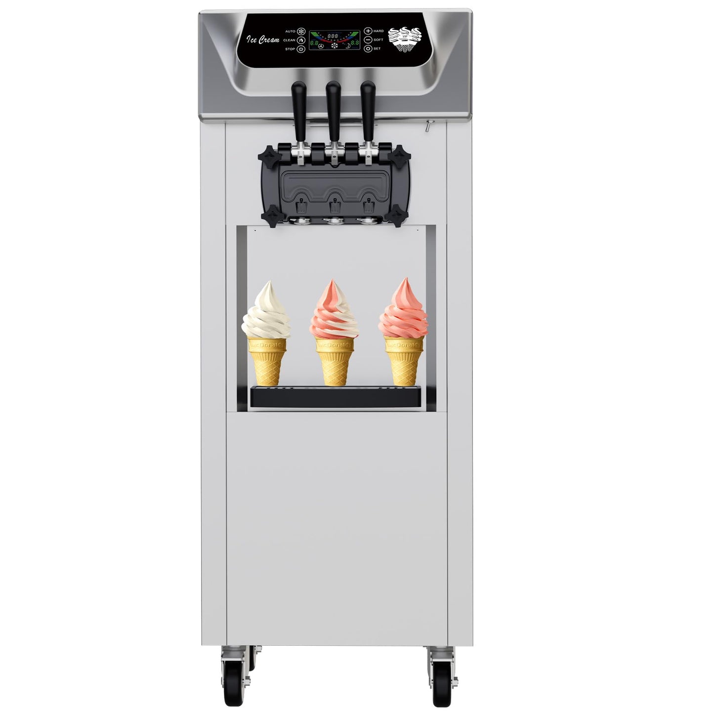 Garvee High Productivity Soft Serve Ice Cream Machine – Commercial 2+1 Flavors – 2200W – 5.8-8 Gal/Hr – LCD Display Screen – Automatic Cleaning – Ideal for Restaurants, Snack Bars, Ice Cream Shops,