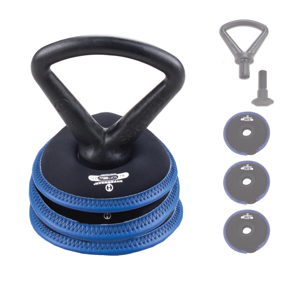 HYPERWEAR SoftBell Adjustable Kettlebell, 18 lbs, Soft Weight Plates & Rubber Base, Compatible with SoftBell Dumbbells & Barbells