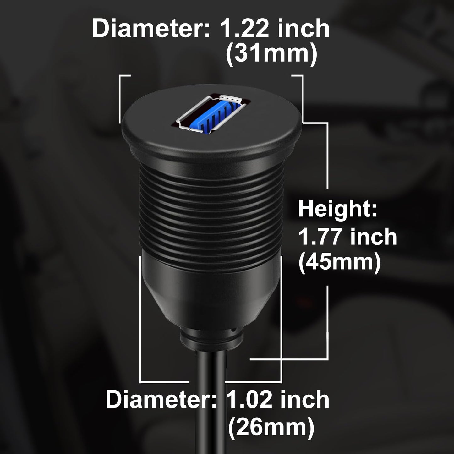 3.0 3ft BATIGE Single Port USB Male to Female AUX Car Mount Flush Cable Waterproof Extension for Car Truck Boat