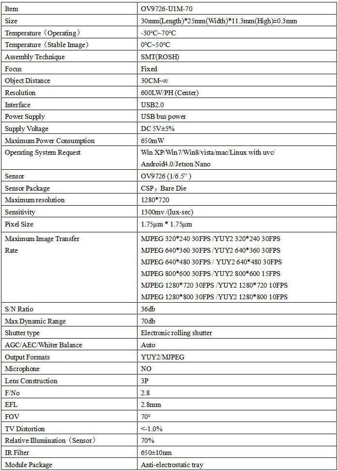xicoolee OV9726 1MP 70 Win7 Win8 4.0 USB Camera Module Degrees Lens Fixed Focus Camera for Win XP Vista Mac Linux