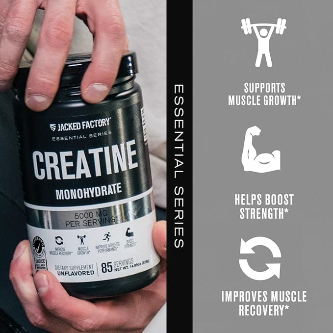 Jacked Factory Creatine Monohydrate Powder 425g - 5g Daily Creatine Supplement for Men and Women, Vegan-Friendly, Third-Party Tested - 85 Servings, Unflavored