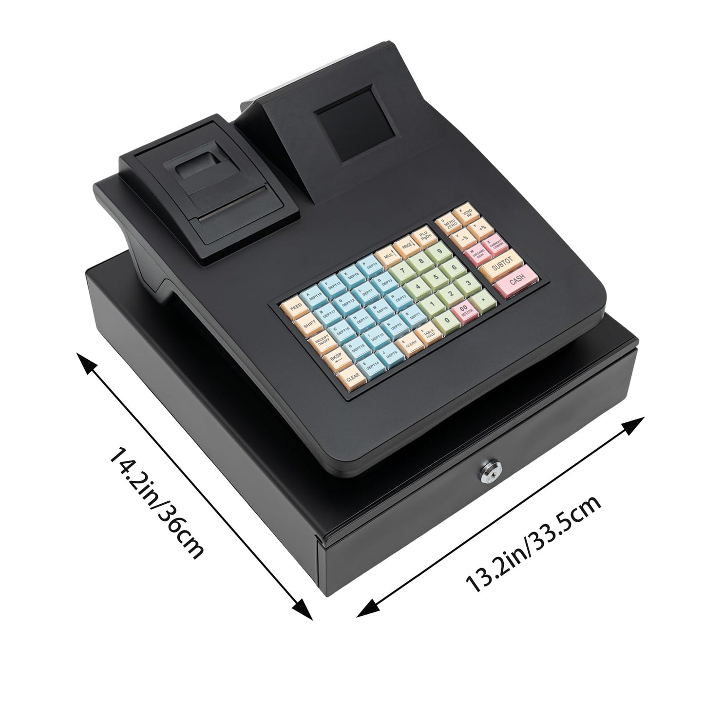 Cash Register for Small Businesses & Restaurant, Electonric caja registradora w/Cash Drawer, 200Dept/1000Items/200Tables/30Tastes/50Clerks/15Reports,Supports Scanner Scale Printer(Black)