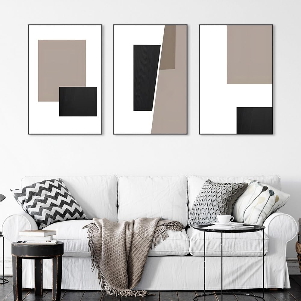 Skiennix Canvas Framed Wall Art - Geometric Black and White Abstract Decor | Large 24 x 32 Inch for Living Room & Office
