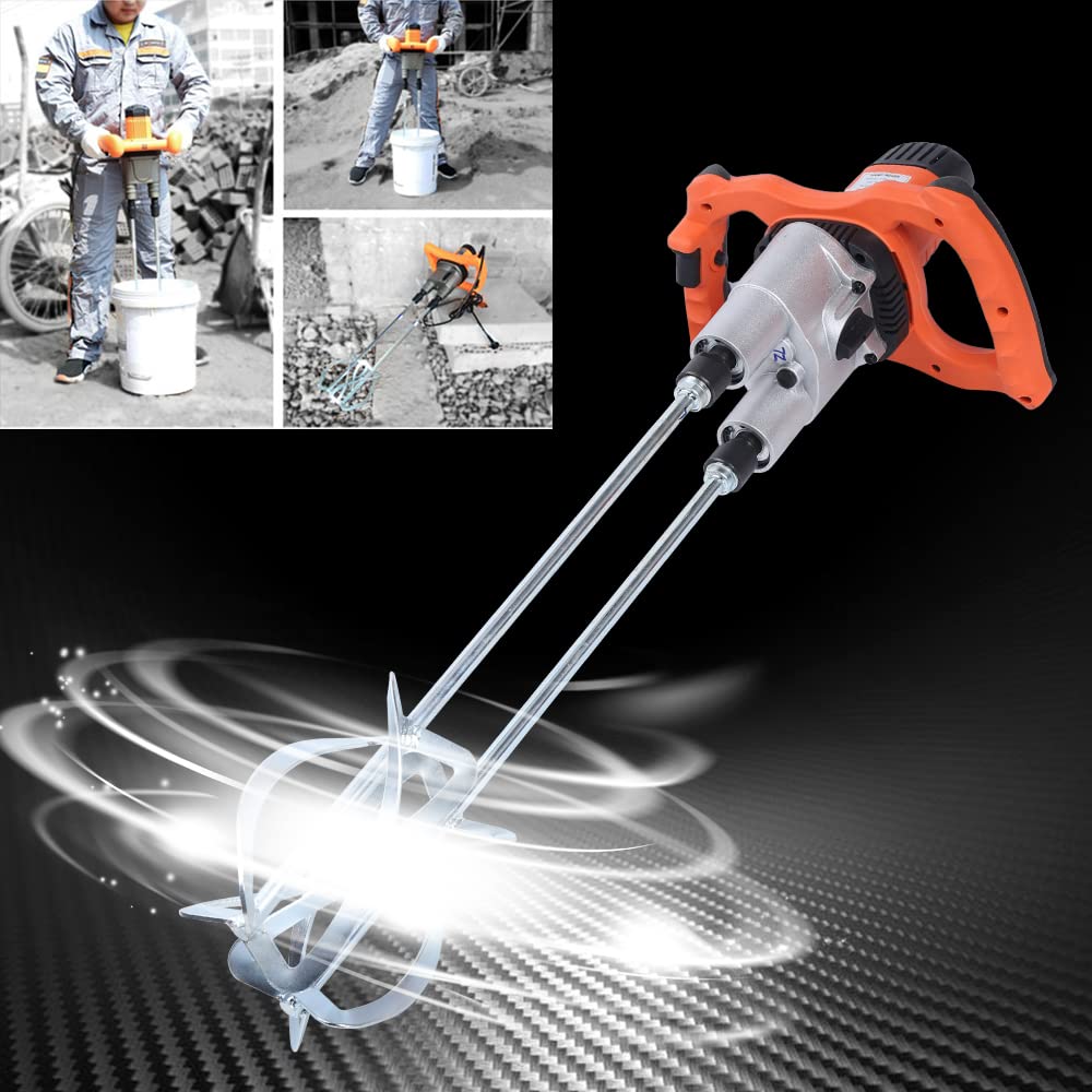 1800W Heavy Duty Electric Cement Mixer - Dual Paddle Stand Mixer with 2-Speed, 110V Portable Mortar & Paint Mixer for Concrete, Stucco, Mud, Commercial & DIY Use