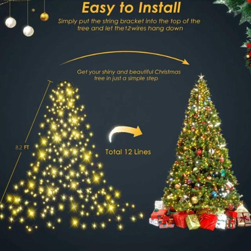 Easy Christmas Lights - 420 LED Waterfall Tree Topper | 8.2FT, 12 Lines, 8 Modes & Timer, Waterproof for 6FT Xmas Tree (Warm White)