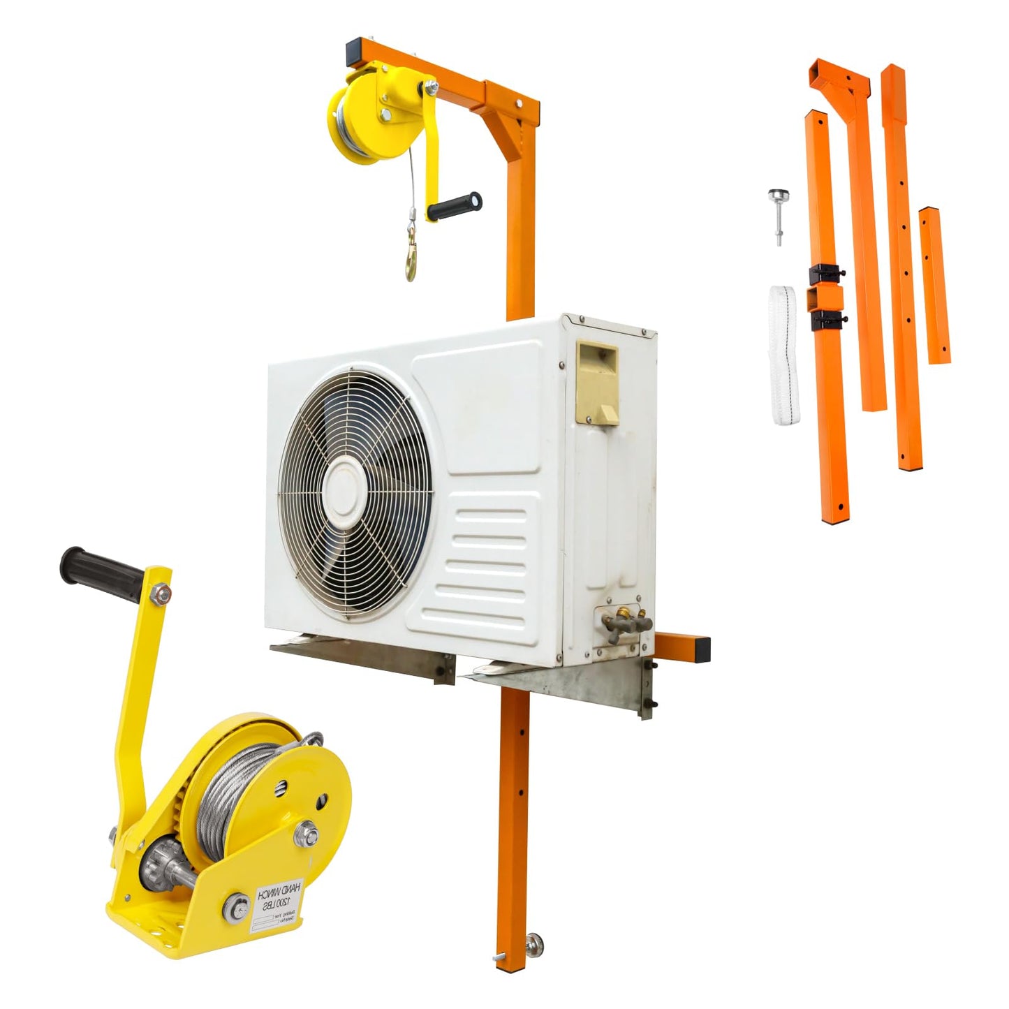 50 FT Air Conditioner Lifting Tool, 400 LBS Load Capacity, Air Conditioner Lifting Cranes with Rope in Hand Winch, Stainless Stee Lifting Crane Tool with Hanger Bracket Pulley, Corrosion Resistant