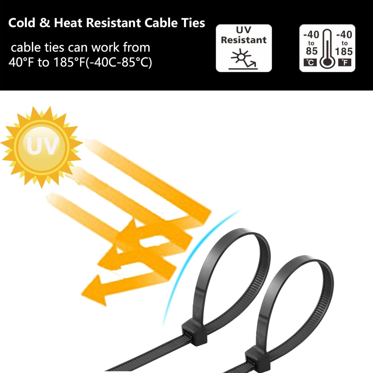 MasiStranth 2000 4+6+8+10+12 Inch PCS Zip Ties Assorted Sizes Self-locking Nylon Cable ties Outdoor, UV Resistant Wire