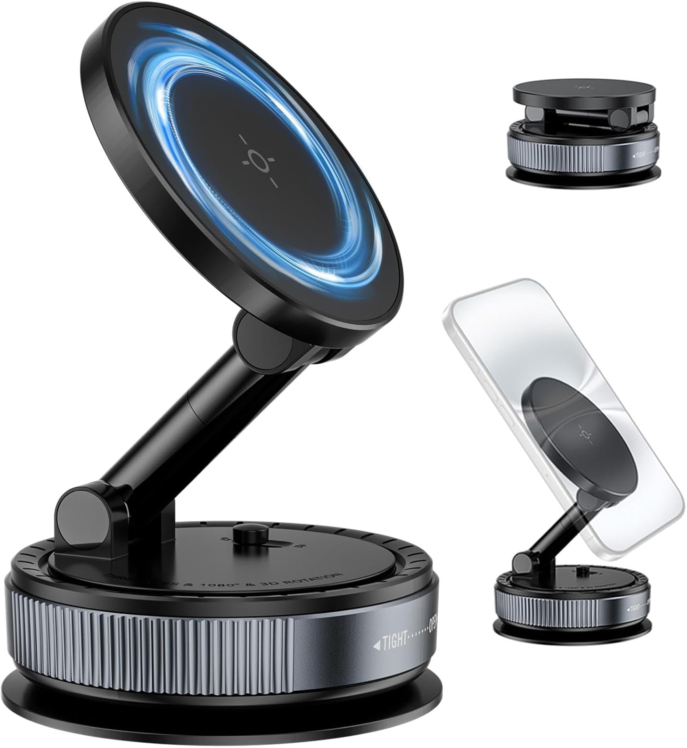 Crazytree 360Adjustable Magnetic Phone Holder for Car, Suction Cup Phone Mount, Foldable Vacuum Magnetic Phone Holder