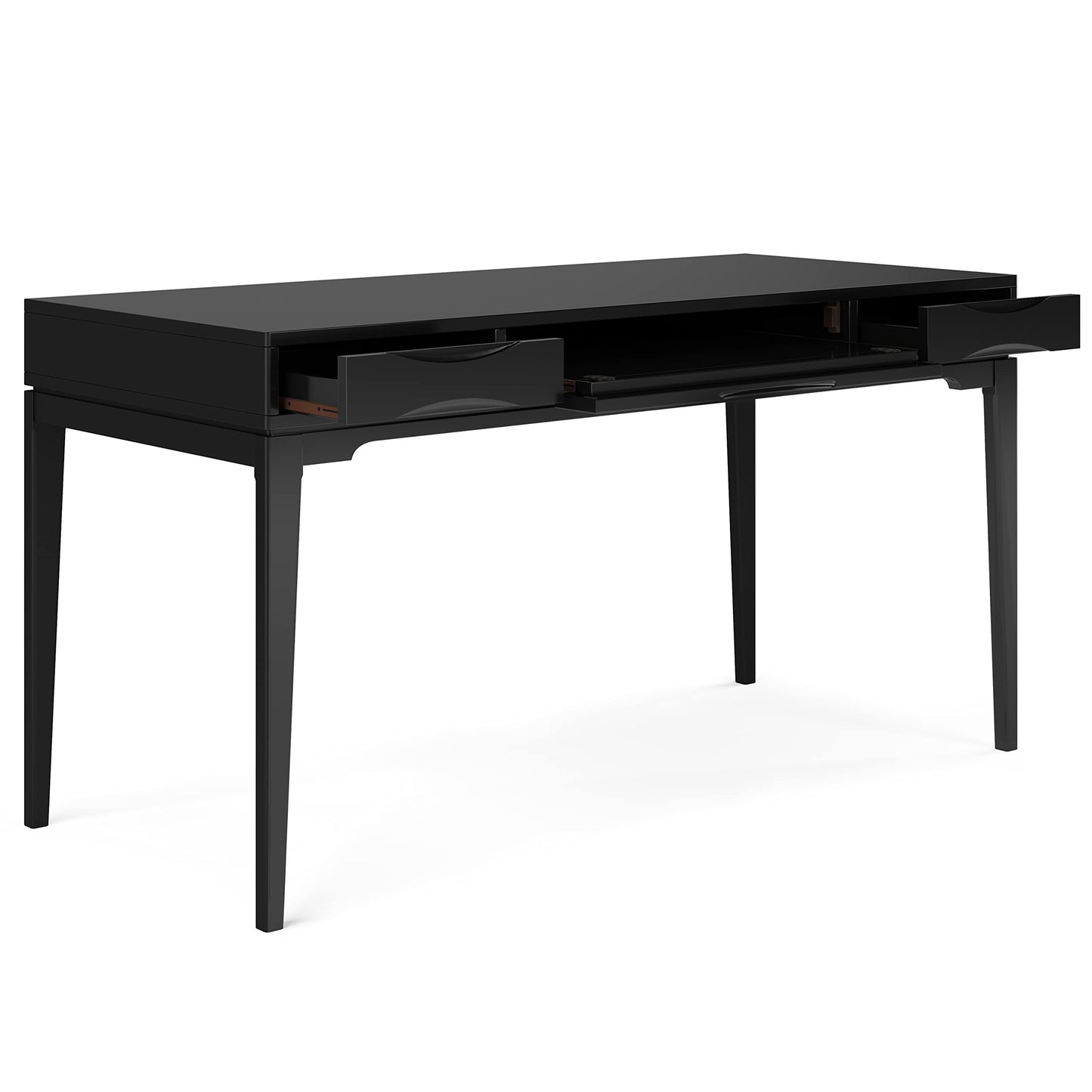 SIMPLIHOME Harper Desk - 60 Inch Wide Solid Wood Writing Desk in Black, Mid-Century Modern Home Office Computer Table for Workspace or Study with 2 Drawers and Flip-Down Keyboard Tray