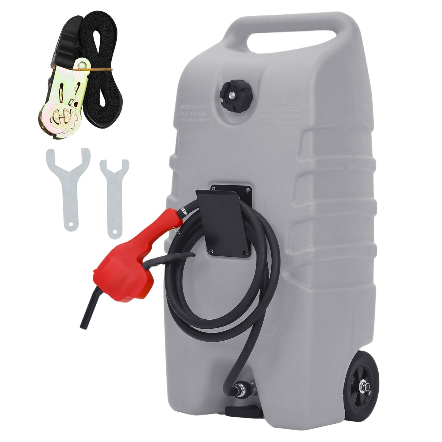 Garvee 14 gal Portable Fuel Tank, Gray Fuel Storage Container with Manual Siphon Pump & 10 ft Hose, Gasoline Diesel Caddy with Wheels, Fuel Transfer Tank for Car, ATV, Boat, Lawn Mower, Generator